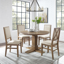Load image into Gallery viewer, Joanna 5Pc Round Dining Set Rustic Brown /Creme - Round Table & 4 Upholstered Back Chairs