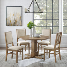 Load image into Gallery viewer, Joanna 5Pc Round Dining Set Rustic Brown /Creme - Round Table & 4 Upholstered Back Chairs