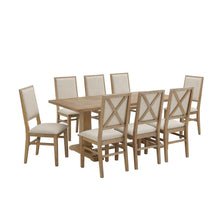 Load image into Gallery viewer, Joanna 9Pc Dining Set Rustic Brown /Creme - Table & 8 Upholstered Back Chairs