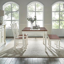 Load image into Gallery viewer, Shelby 4 Piece Dining Set Distressed White - Table, Bench, & 2 Chairs