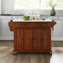Load image into Gallery viewer, Full Size Stone Top Kitchen Cart Cherry/White