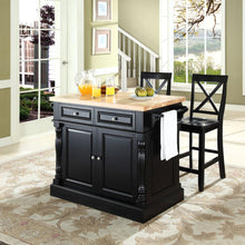 Load image into Gallery viewer, Oxford Kitchen Island W/X-Back Stools Black - Kitchen Island, 2 Counter Height Bar Stools