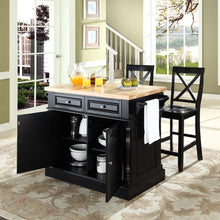 Load image into Gallery viewer, Oxford Kitchen Island W/X-Back Stools Black - Kitchen Island, 2 Counter Height Bar Stools