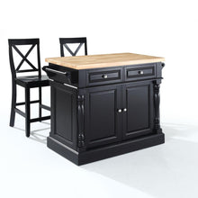 Load image into Gallery viewer, Oxford Kitchen Island W/X-Back Stools Black - Kitchen Island, 2 Counter Height Bar Stools