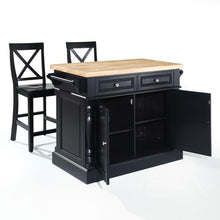Load image into Gallery viewer, Oxford Kitchen Island W/X-Back Stools Black - Kitchen Island, 2 Counter Height Bar Stools