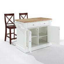 Load image into Gallery viewer, Oxford Kitchen Island W/X-Back Stools White - Kitchen Island, 2 Counter Height Bar Stools