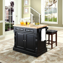 Load image into Gallery viewer, Oxford Kitchen Island W/Square Seat Stools Black - Kitchen Island, 2 Counter Height Bar Stools