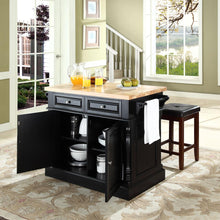 Load image into Gallery viewer, Oxford Kitchen Island W/Square Seat Stools Black - Kitchen Island, 2 Counter Height Bar Stools