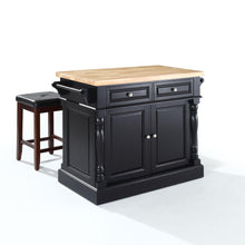 Load image into Gallery viewer, Oxford Kitchen Island W/Square Seat Stools Black - Kitchen Island, 2 Counter Height Bar Stools