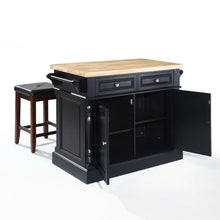Load image into Gallery viewer, Oxford Kitchen Island W/Square Seat Stools Black - Kitchen Island, 2 Counter Height Bar Stools