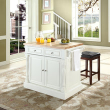 Load image into Gallery viewer, Oxford Kitchen Island W/Square Seat Stools White - Kitchen Island, 2 Counter Height Bar Stools
