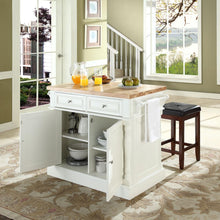 Load image into Gallery viewer, Oxford Kitchen Island W/Square Seat Stools White - Kitchen Island, 2 Counter Height Bar Stools