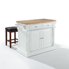 Load image into Gallery viewer, Oxford Kitchen Island W/Square Seat Stools White - Kitchen Island, 2 Counter Height Bar Stools
