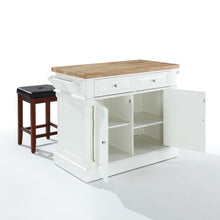 Load image into Gallery viewer, Oxford Kitchen Island W/Square Seat Stools White - Kitchen Island, 2 Counter Height Bar Stools