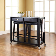 Load image into Gallery viewer, Granite Top Kitchen Prep Cart W/Uph Saddle Stools Black/Gray - Kitchen Island & 2 Counter Stools