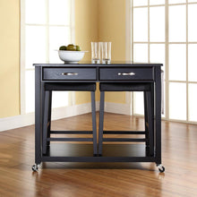 Load image into Gallery viewer, Granite Top Kitchen Prep Cart W/Uph Saddle Stools Black/Black - Kitchen Island & 2 Counter Stools