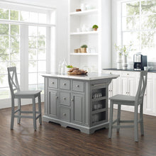 Load image into Gallery viewer, Julia Stainless Steel Top Island W/X-Back Stools Gray/Gray - Island & 2 Stools