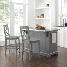 Load image into Gallery viewer, Julia Stainless Steel Top Island W/X-Back Stools Gray/Gray - Island & 2 Stools