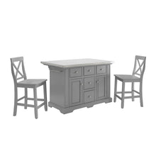 Load image into Gallery viewer, Julia Stainless Steel Top Island W/X-Back Stools Gray/Gray - Island & 2 Stools