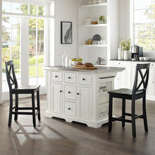 Load image into Gallery viewer, Julia Stainless Steel Top Island W/X-Back Stools White/Black - Island & 2 Stools