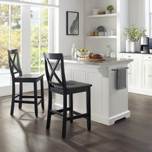 Load image into Gallery viewer, Julia Stainless Steel Top Island W/X-Back Stools White/Black - Island & 2 Stools