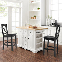 Load image into Gallery viewer, Julia Wood Top Island W/X-Back Stools White/Black - Island & 2 Stools