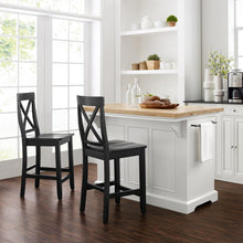 Load image into Gallery viewer, Julia Wood Top Island W/X-Back Stools White/Black - Island & 2 Stools
