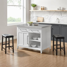 Load image into Gallery viewer, Silvia Stainless Steel Top Island W/Uph Saddle Stools White/Black - Kitchen Island & 2 Stools