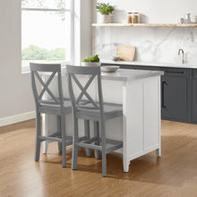 Load image into Gallery viewer, Silvia Stainless Steel Top Kitchen Island W/X-Back Stools White/Gray - Kitchen Island & 2 Stools