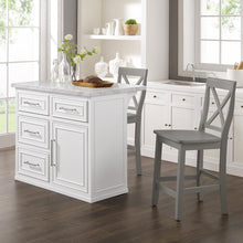 Load image into Gallery viewer, Cutler Faux Marble Top Kitchen Island W/X-Back Stools