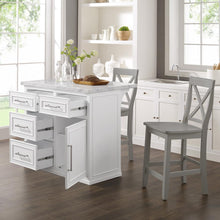 Load image into Gallery viewer, Cutler Faux Marble Top Kitchen Island W/X-Back Stools