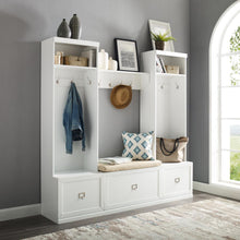 Load image into Gallery viewer, Harper 4Pc Entryway Set White - Bench, Shelf, & 2 Hall Trees