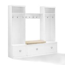 Load image into Gallery viewer, Harper 4Pc Entryway Set White - Bench, Shelf, & 2 Hall Trees