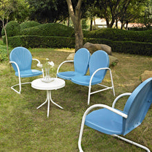 Load image into Gallery viewer, Griffith 4Pc Outdoor Metal Conversation Set Sky Blue Gloss/White Satin - Loveseat, Side Table, & 2 Chairs