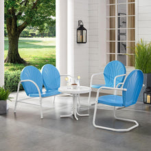 Load image into Gallery viewer, Griffith 4Pc Outdoor Metal Conversation Set Sky Blue Gloss/White Satin - Loveseat, Side Table, & 2 Chairs
