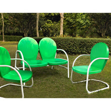 Load image into Gallery viewer, Griffith 3Pc Outdoor Metal Conversation Set Kelly Green Gloss - Loveseat, 2 Chairs