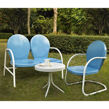 Load image into Gallery viewer, Griffith 3Pc Outdoor Metal Conversation Set Sky Blue Gloss/White Satin - Loveseat, Chair, & Side Table