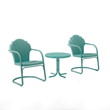 Load image into Gallery viewer, Tulip 3Pc Outdoor Metal Armchair Set Blue - Side Table & 2 Chairs