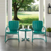 Load image into Gallery viewer, Ridgeland 3Pc Outdoor Metal Armchair Set Turquoise - Side Table & 2 Chairs
