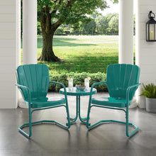 Load image into Gallery viewer, Ridgeland 3Pc Outdoor Metal Armchair Set Turquoise - Side Table & 2 Chairs