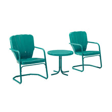 Load image into Gallery viewer, Ridgeland 3Pc Outdoor Metal Armchair Set Turquoise - Side Table & 2 Chairs