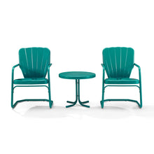Load image into Gallery viewer, Ridgeland 3Pc Outdoor Metal Armchair Set Turquoise - Side Table & 2 Chairs