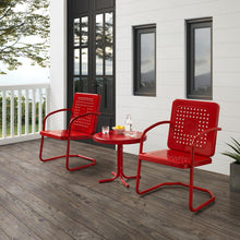 Load image into Gallery viewer, Bates 3Pc Outdoor Metal Armchair Set Bright Red Gloss - Side Table & 2 Armchairs
