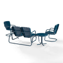 Load image into Gallery viewer, Ridgeland 4Pc Outdoor Metal Conversation Set Navy Gloss - Loveseat Glider, Side Table, & 2 Armchairs