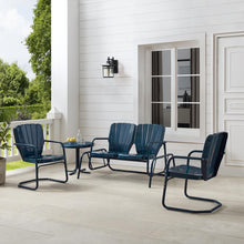 Load image into Gallery viewer, Ridgeland 4Pc Outdoor Metal Conversation Set Navy Gloss - Loveseat Glider, Side Table, & 2 Armchairs