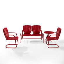 Load image into Gallery viewer, Ridgeland 4Pc Outdoor Metal Conversation Set Bright Red Gloss - Loveseat Glider, Side Table, & 2 Armchairs