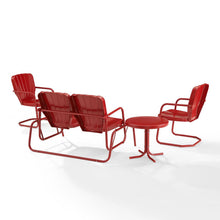 Load image into Gallery viewer, Ridgeland 4Pc Outdoor Metal Conversation Set Bright Red Gloss - Loveseat Glider, Side Table, & 2 Armchairs