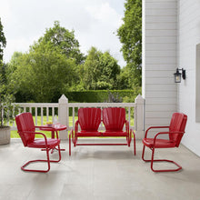 Load image into Gallery viewer, Ridgeland 4Pc Outdoor Metal Conversation Set Bright Red Gloss - Loveseat Glider, Side Table, & 2 Armchairs
