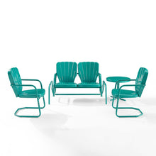 Load image into Gallery viewer, Ridgeland 4Pc Outdoor Metal Conversation Set Turquoise Gloss - Loveseat Glider, Side Table, & 2 Armchairs