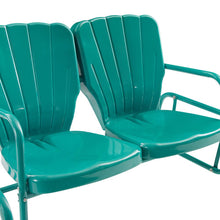 Load image into Gallery viewer, Ridgeland 4Pc Outdoor Metal Conversation Set Turquoise Gloss - Loveseat Glider, Side Table, & 2 Armchairs